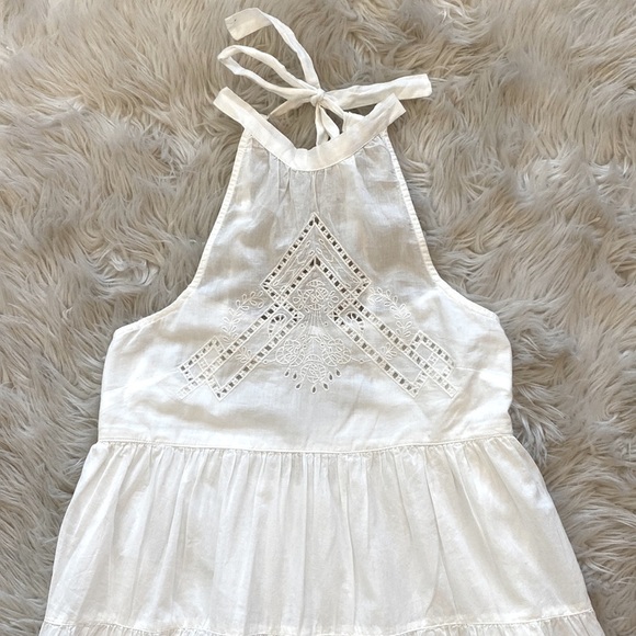 UO Head In The Clouds Crochet Neck Tiered Halter Mini Dress - Picture 8 of 16
